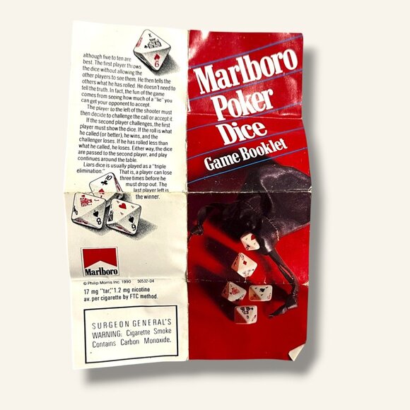 Marlboro Poker Dice With Black Leather Pouch & Instructions Vintage Game Set - Picture 7 of 7